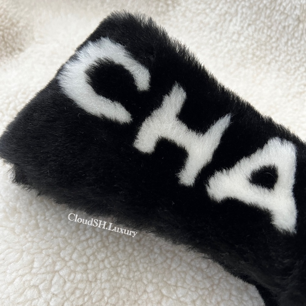 Auth Chanel Black Logo Shearling Headband -Excellent Condition - Picture 3 of 11